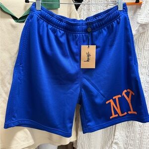 Stussy Blue Athletic Shorts with Orange NY Design
